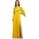 thumbnail image 1 of Vestidos de dama de honor con tirantes finos personalizados, volantes y hombros descubiertos, vestidos de noche formales largos de gasa fruncidos con abertura lateral, 1 of 5