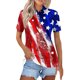 thumbnail image 1 of Blusas para las Mujeres Casual Cómodo de Manga Corta Cuello de Vuelta Botón con Impresión Del Día de la Independencia, 1 of 4
