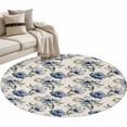 thumbnail image 2 of Navy Blue Floral Round Area Rug 3.3 FT, Non Slip Small Entryway Kitchen Mat, Vintage Flowers Elegant Pastoral Rustic Washable Soft Circular Rug Non-Shedding Door Mat for Bathroom Playroom Kids Room, 2 of 9