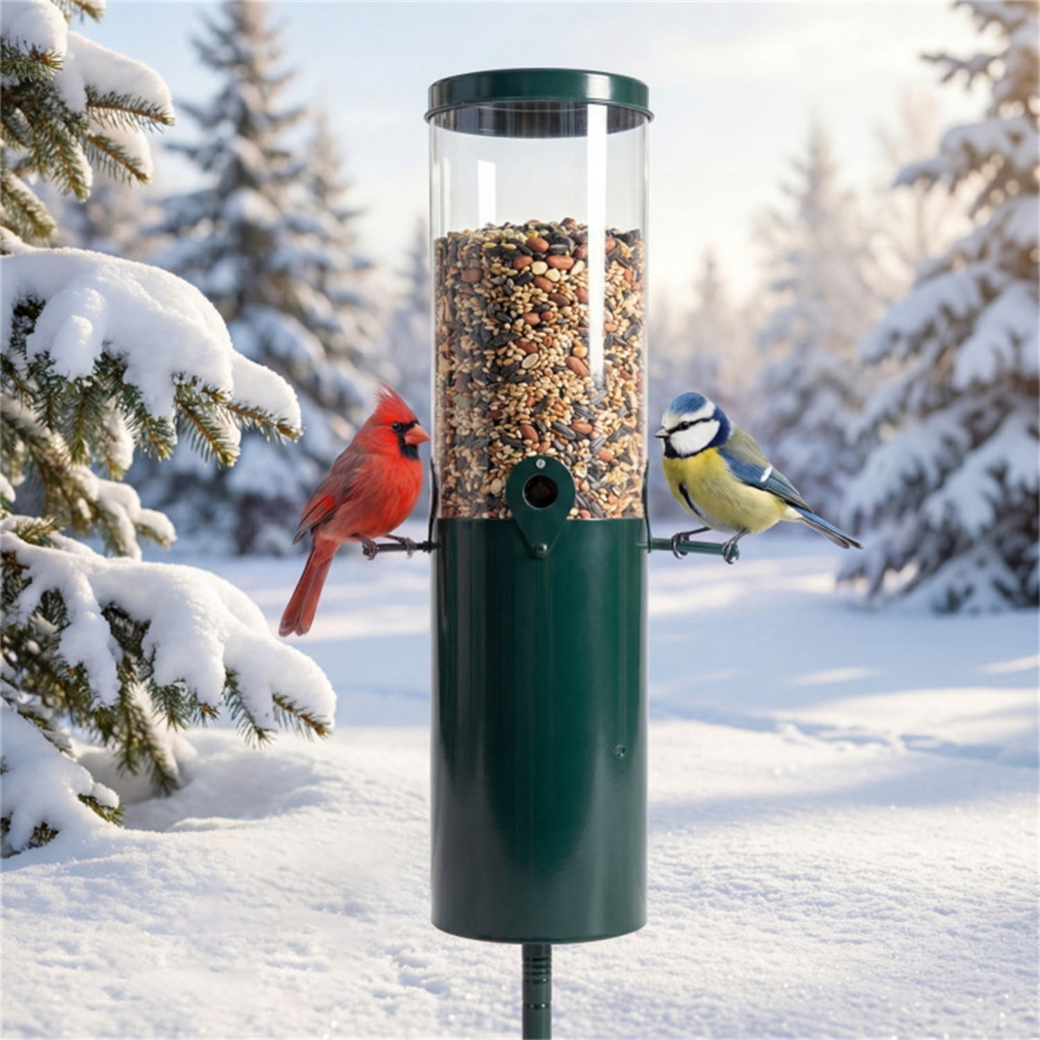 Standing Bird Feeder Squirrel-Proof, 4 Feeding Ports with Perches Heavy-Duty Metal & PC Construction