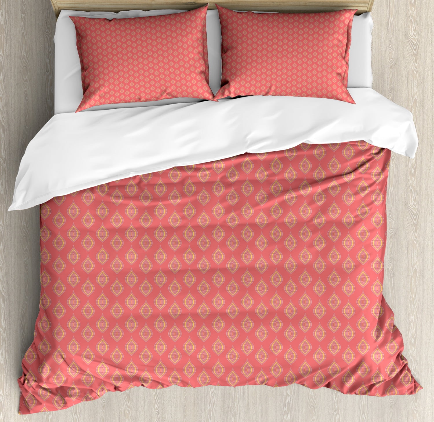 Retro Duvet Cover Set Queen Size Vintage Style Ogee Motifs With