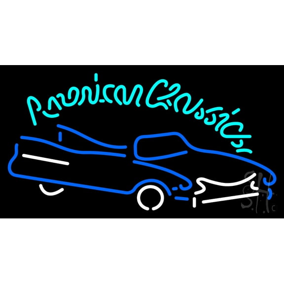 Classics American LED Neon Sign 20 x 37 - inches, Clear Edge Cut Acrylic Backing, with Dimmer - Bright and Premium built indoor LED Neon Sign for automotive store, and mall.