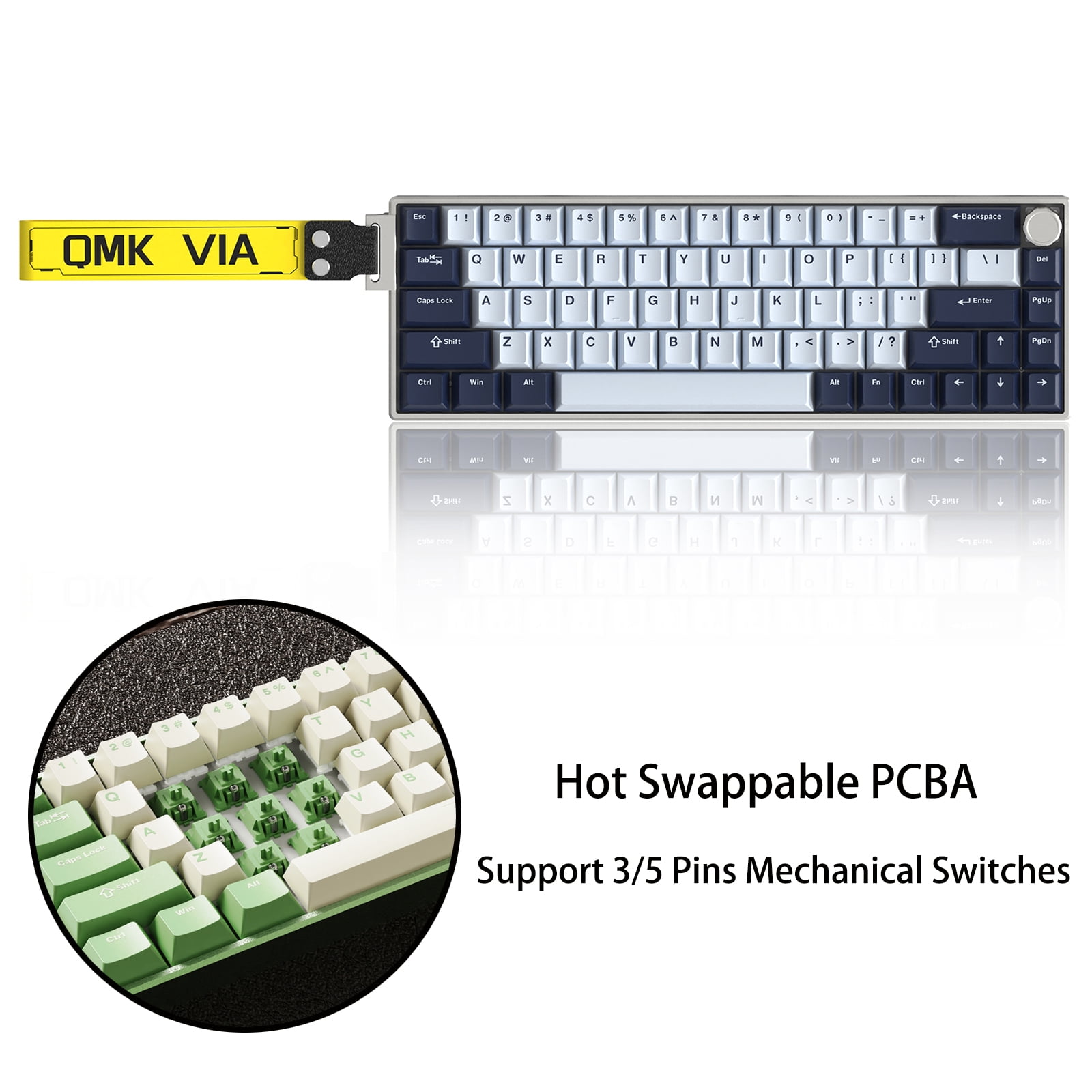 Artyond Compact Mechanical Gaming Keyboard, QMK/VIA Programmable Hot-Swappable Volume Knob, 32-bit ARM4 Chip, with RGB Backlight 68 Keys USB-C Aluminum Frame Keyboard for Games/PC/Mac, Darkblue