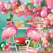 88PCS Tropical Hawaii Balloon Arch Garland with 5/10/12 Inch Pink Latex Balloons 40in Foil Print Flamingo for Birthday Summer Party Baby Shower Supplies Decora (Hot pink)