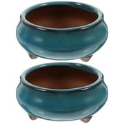 2pcs Chinese Ceramic Planter with Drainage Hole Glazed Pot Succulent Plant Pot