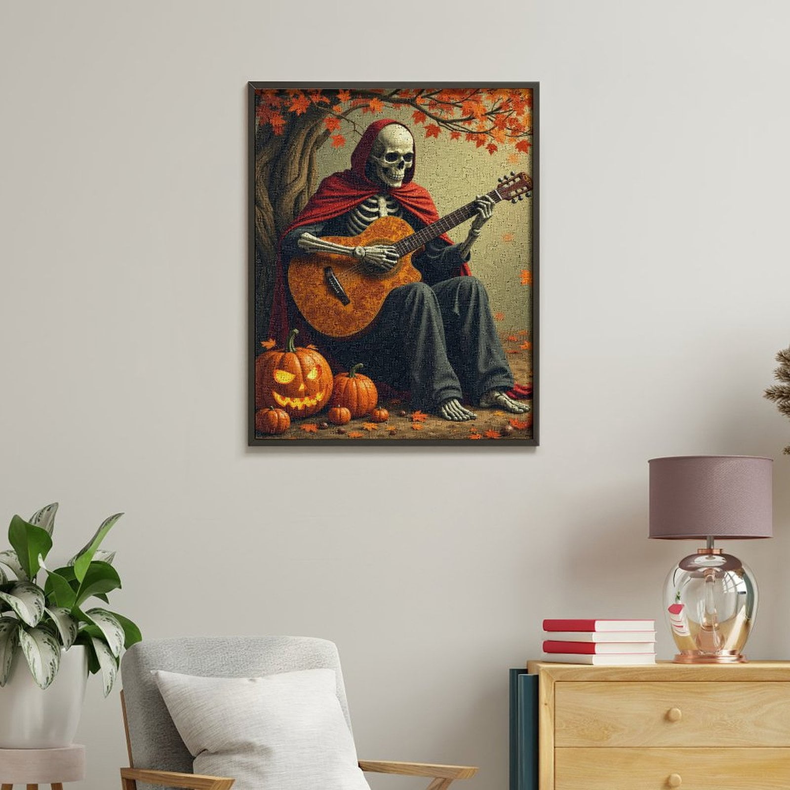 Paint by Numbers Kit for Adults, Skeleton Playing Guitar Halloween Scene Paint by Numbers, Easy Paint by Numbers Kit for Adults Beginner, DIY Adult Paint by Number Kits on Canvas, Home Decor