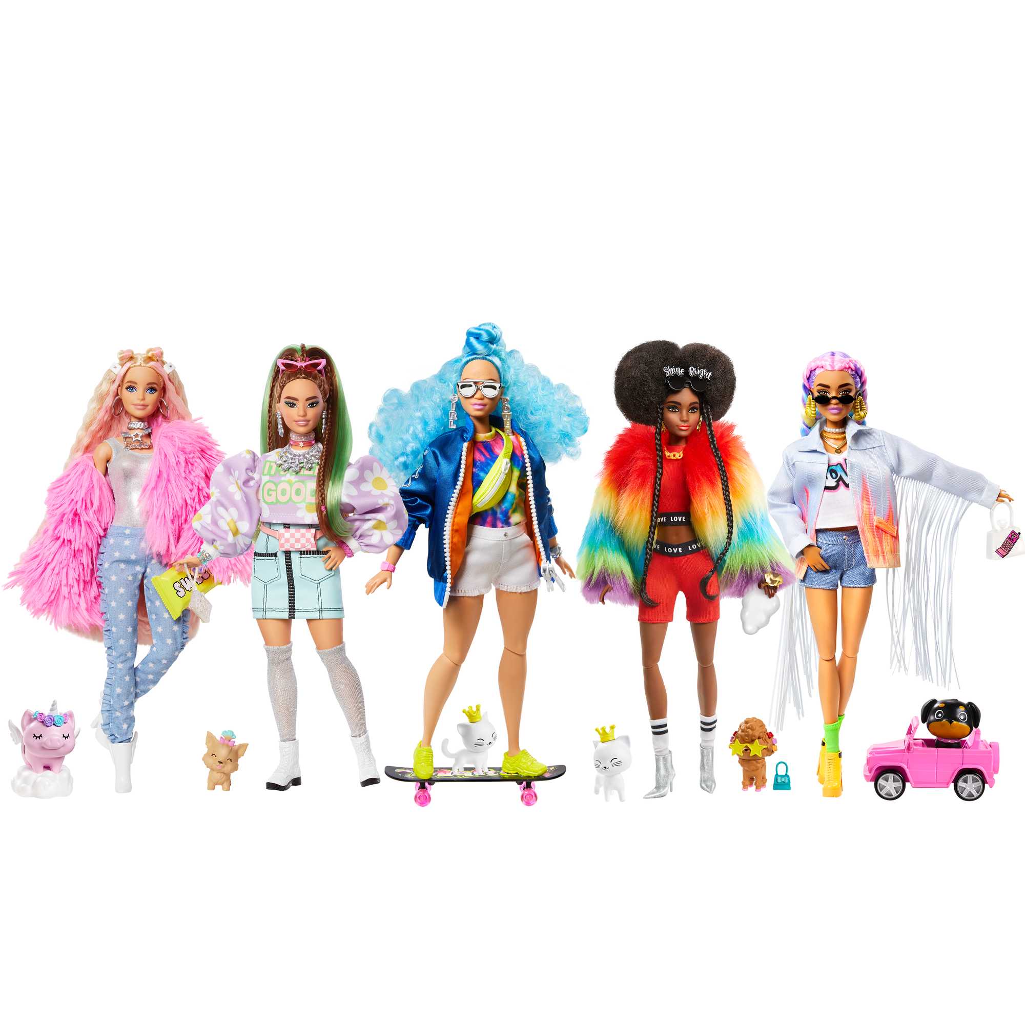 Barbie Extra Fashion Doll 5-Pack with 6 Pets & 70 Styling Pieces, Clothes & Accessories - image 2 of 22