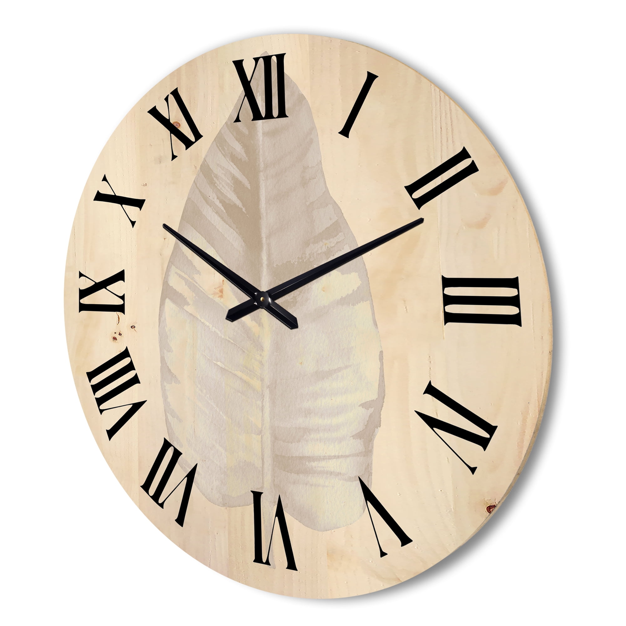 Designart 'Dried Leaf Plant Beige On White Background' Traditional Wood Wall Clock