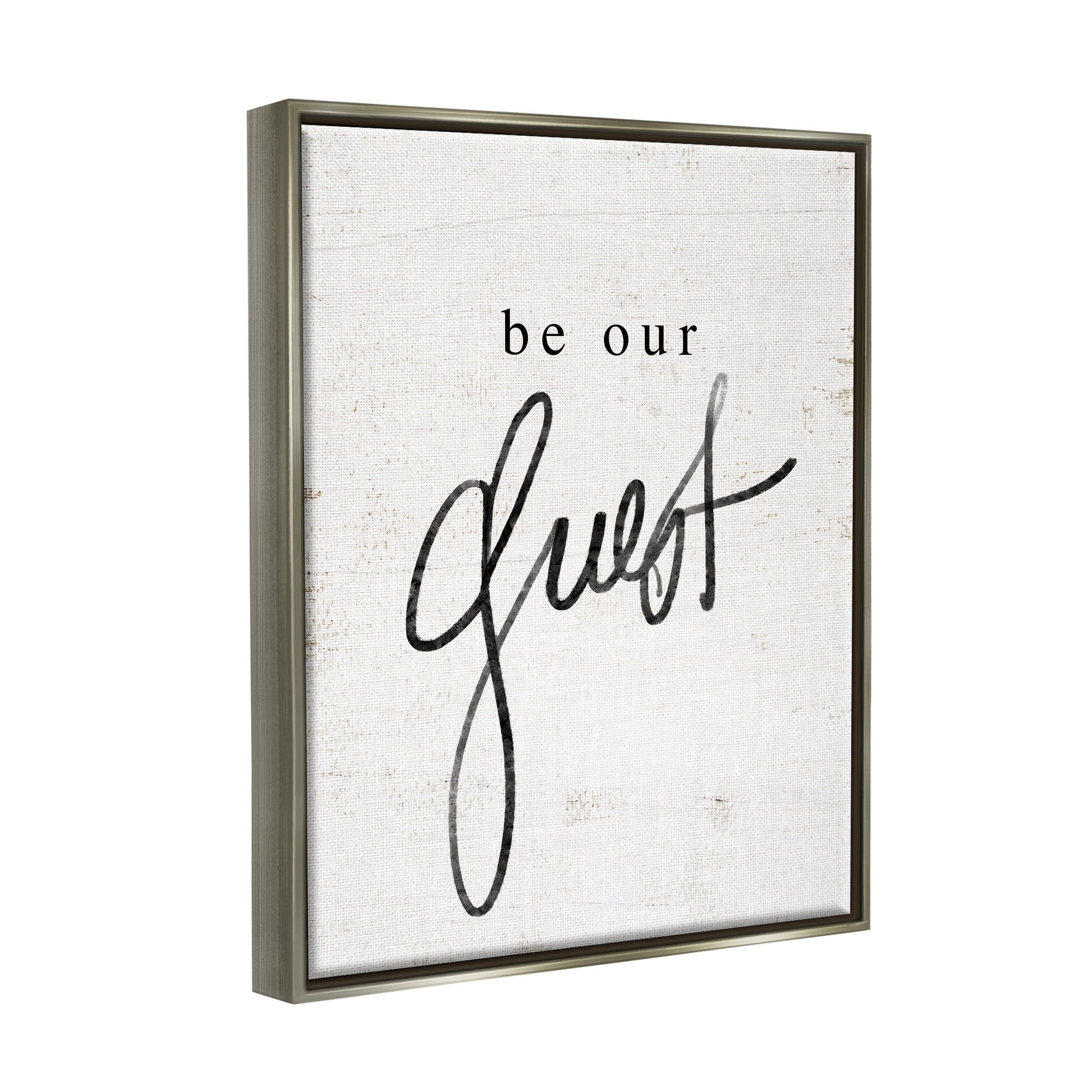 Stupell Industries Be Our Guest Phrase Inspirational Painting Gray Floater Framed Art Print Wall Art, 25 x 31