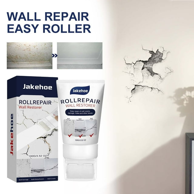 Pâte de Réparation Murale, Remplisseur, avec Applicateur à Rouleau, Formule à Séchage Rapide, Couvre les Fissures, Trous, Graffiti, Résistant à la Moisissure, 100g pour Réparation Murale Intérieure