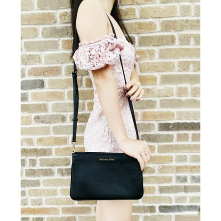 Michael Kors Jet Set Large Triple Gusset Compartment Crossbody Black