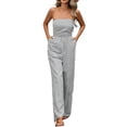thumbnail image 2 of Pounoo Jumpsuits for Women Strapless Striped High Waist Wide Fit Overalls Beach Wear Stylish Bottoms, 2 of 8