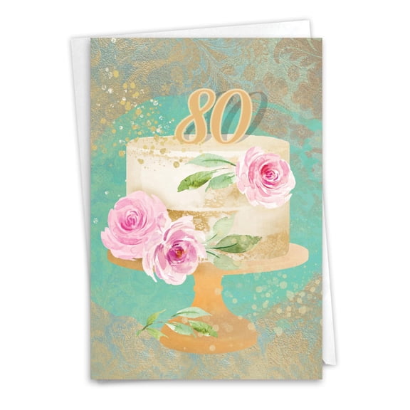 NobleWorks 80th Milestone Birthday Greeting Card with 5 x 7 Inch Envelope (1 Card) Number Cake 80 C10116MBG