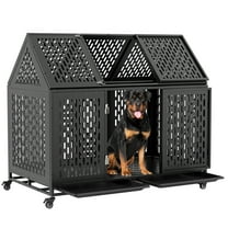 52 Inch Heavy Duty Dog Crate Extra Large Dog Cage, Indestructible XXL Dog Crate Kennel with Open Roof Top, Trays and Wheels, Escape-Proof for High Anxiety Giant Dogs