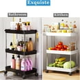 thumbnail image 3 of Bxaolu 3 Tier Rolling Utility Cart Organizer with 4 Side Hooks, Stable and Sturdy Rolling Storage Carts with 4 Lockable Wheels for Bathroom, Kitchen, Snack, Craft, Makeup, Narrow Space(Black), 3 of 8