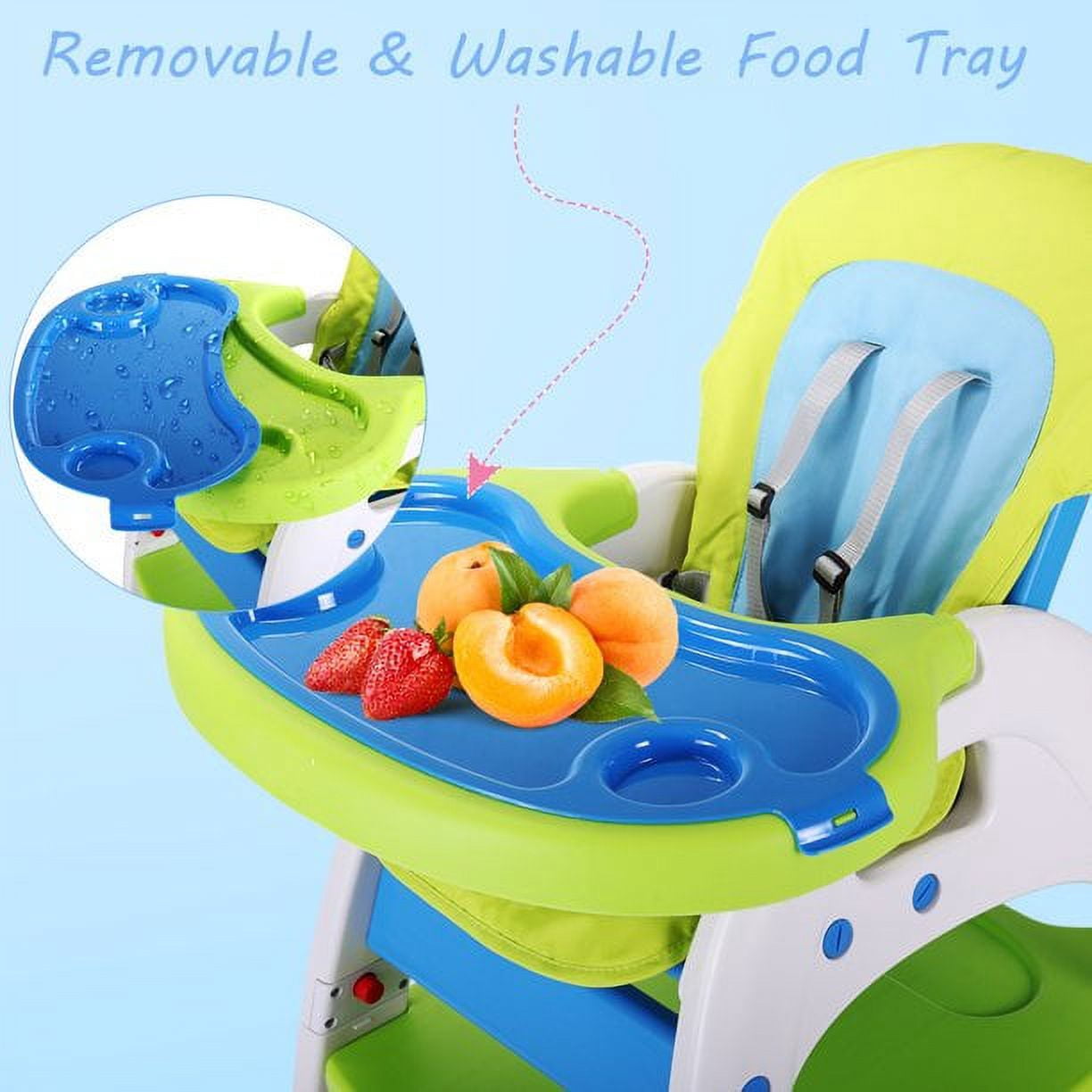 3 in 1 Baby High Chair, Convertible High Chairs for Babies and Toddlers, Baby Chair with Tray, 3 Position Adjustment Toddler Chair for Eating,5 Point Harness with Toddler Feeding Chair (Green)
