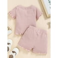 thumbnail image 3 of Gureui Kids Baby Girls Outfits, Casual Round Neck Short Sleeve Ribbed Solid Color T-Shirt + Shorts 2Pcs Clothes Set, 3 of 9