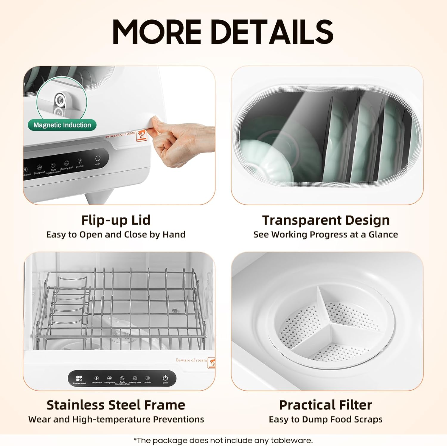 Miumaeov Portable Dishwasher Countertop, Mini Dishwasher with 5 Programs161.6℉ High-Temp& Air-Dry Function for Apartments Boats Campers RVS