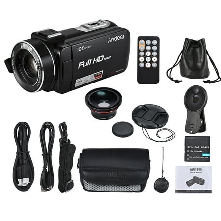 Image of Andoer HDV-Z82 1080P Full 24MP Digital Video Camera Camcorder with 0.39X Wide Angle + Macro Lens 3 LCD Touchscreen Remote Control LED Light Support 10X Optical Zoom External Microphone -Shake Face