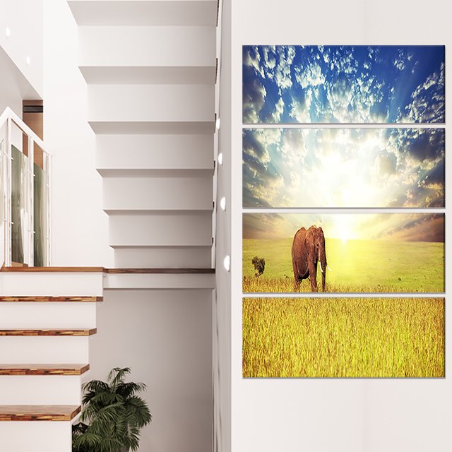 Éléphant de Savane dans la Prairie - Impression sur Toile Africaine Extra Grand