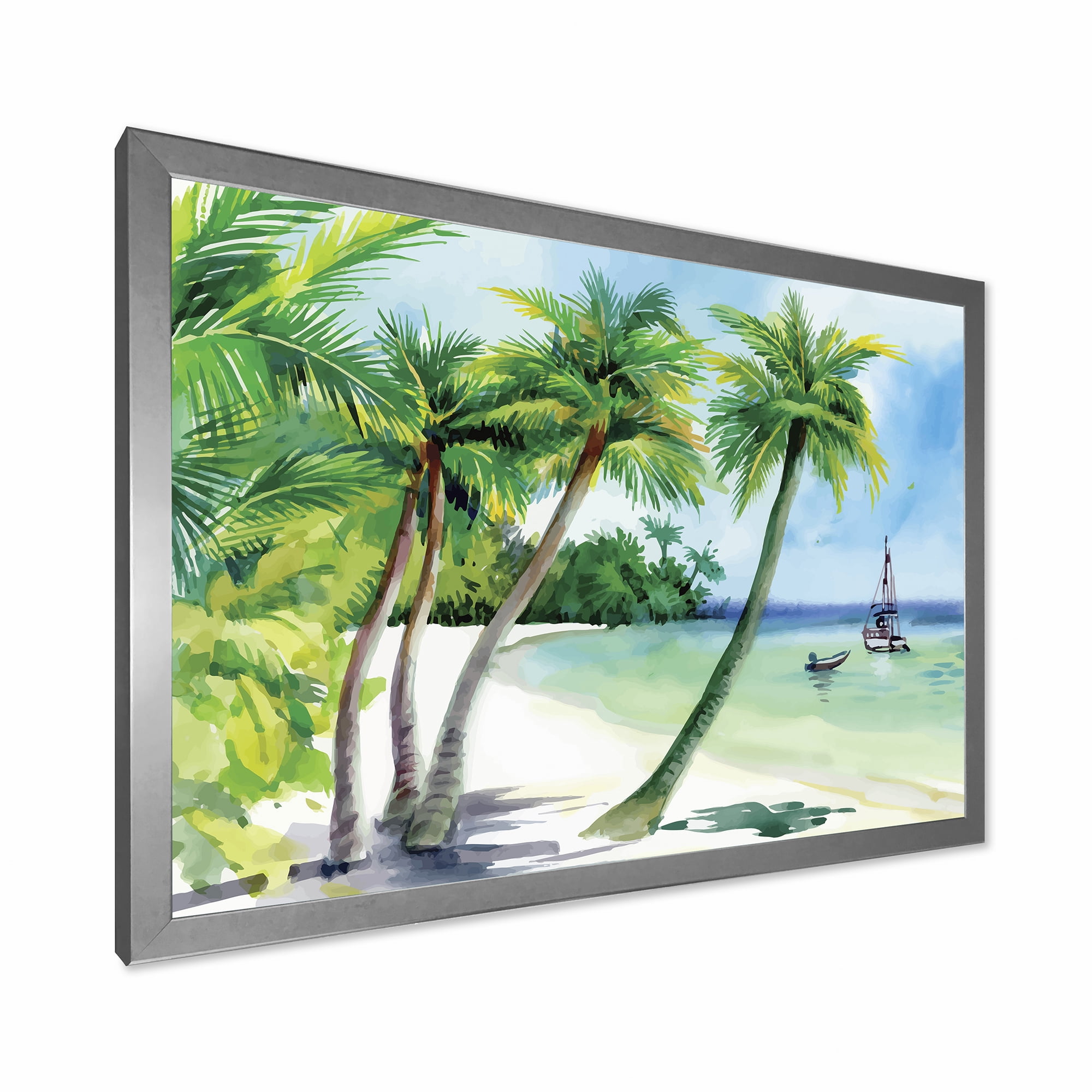 Designart 'Palm Trees With Summer Beach' Nautical & Coastal Framed Art Print