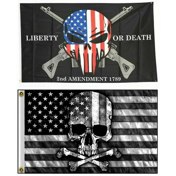 lot 2 Skull & Crossbones & Liberty or Death 3x5 Polyester Flag