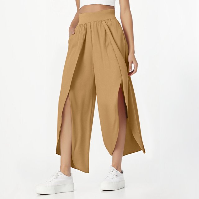 WILLBEST Pantalones Casuales de Moda para Mujer, Ajustados, de Cintura Alta, Abiertos, con Abertura Alta, Pantalones de Yoga Relajados para Una Comodidad Elegante y Versátil. Chica