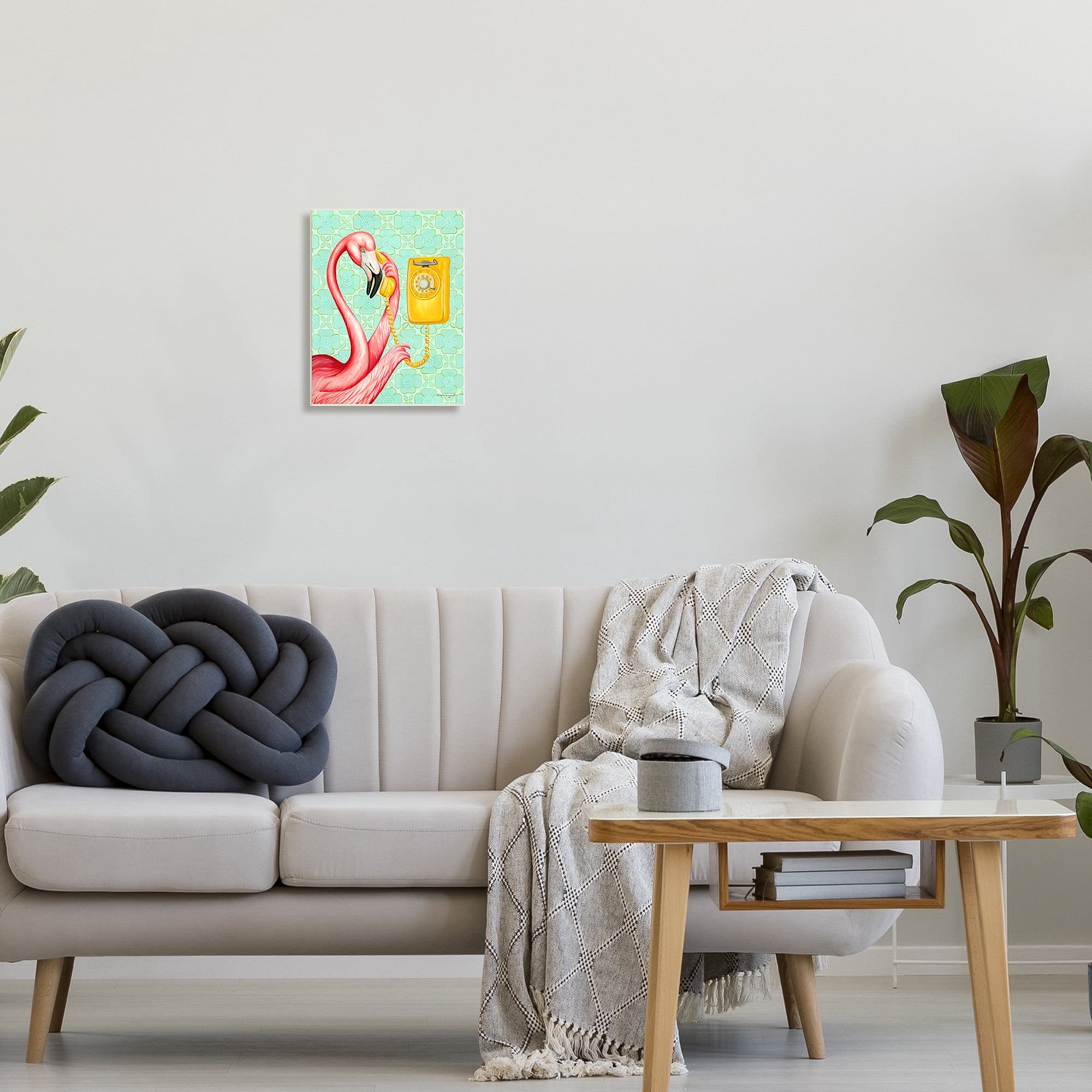 Stupell Industries Flamingo Using Retro Telephone Patterned Flower Motif Graphic Art Unframed Art Print Wall Art, Design by Amelie Legault