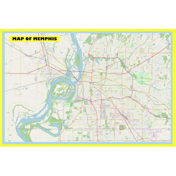 Map of Memphis 18x24 with Neighborhoods, Streets, Roads, Highways and Parks - Laminated Wall Map Poster Print - Vivid Imagery with Bright Colors