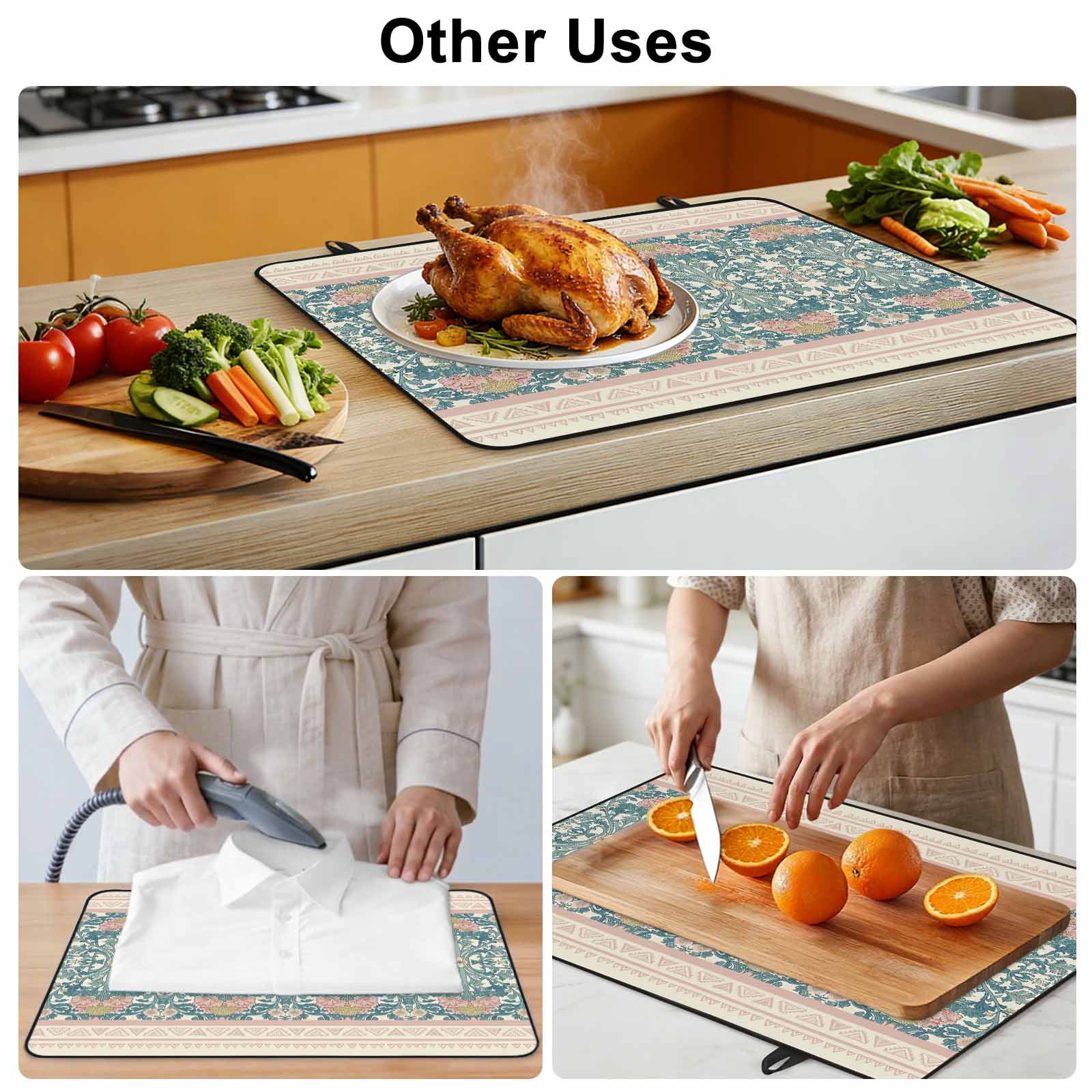 Teal Pink Geometric Stove Top Cover for Electric Stove, Heat-proof & Non Slip Glass Top Stove Cover Protector, Vintage Floral Watercolor Boho Kitchen Flat Cooktop Rubber Mat 24x21 Inches