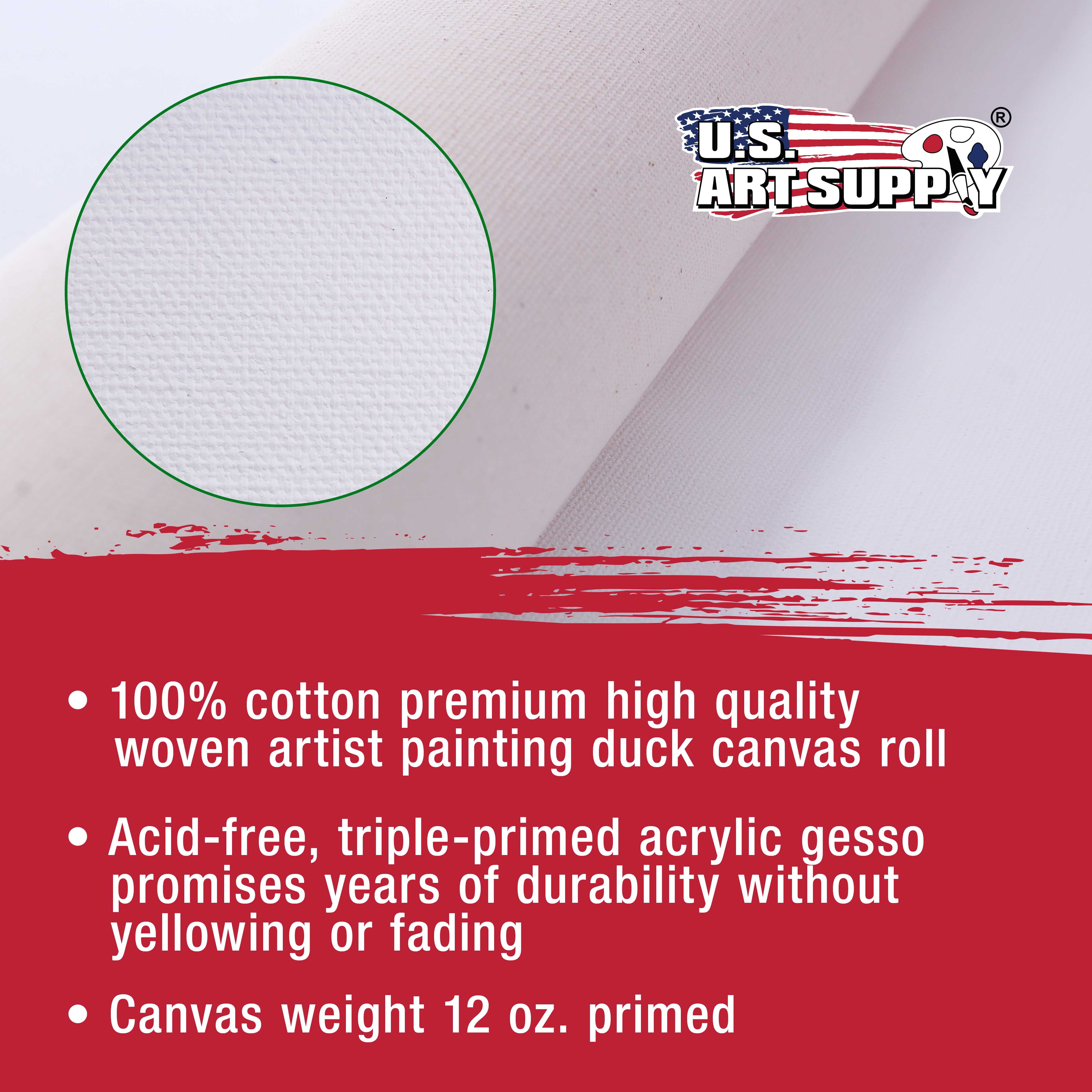 U.S. Art Supply 63" Wide x 6 Yards (18 Feet) Long Unstretched Canvas Roll - 100% Cotton, 12oz Triple Primed Gesso, Acid-Free - Pro Artist Quality, Oil & Acrylic Painting, Murals Backdrop, Cut Size