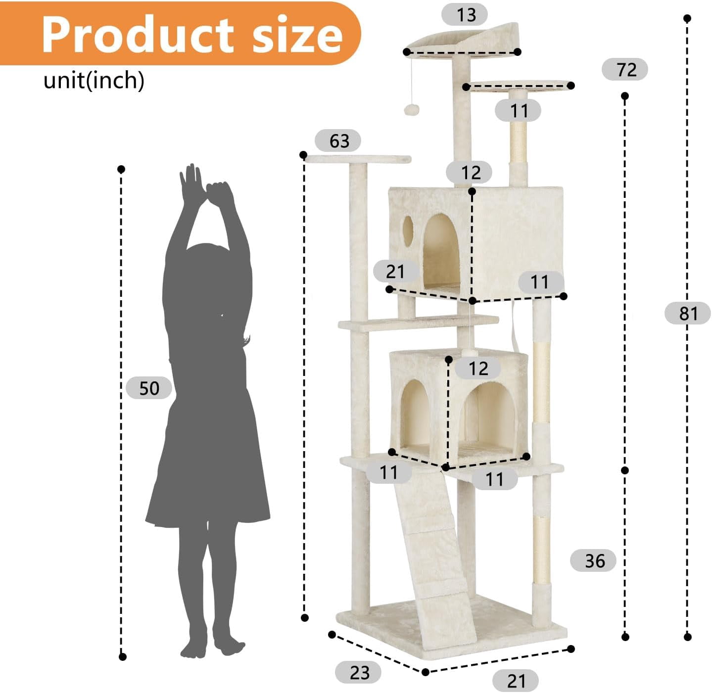 FDW 70 Inch Green Cat Tree Tower, Cat Condo with Scratching Posts & Toys for Indoor Active Cats