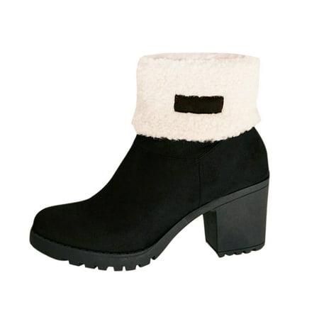 

Chunky heel Boots for Women with Zipper Snow Boots for Women Chunky Heel Side Zipper Short Boots Cotton Boots Shoes Black