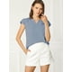thumbnail image 3 of Camiseta Manga Tulipán Cuello En V Básico Para Mujer Allegra K Azul gris oscuro M, 3 of 6