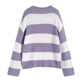 thumbnail image 5 of Fall Womens Sweater Stripe Color Block Ribbed Knitted Long Sleeve Crewneck Fall Knitwear Purple, 5 of 5