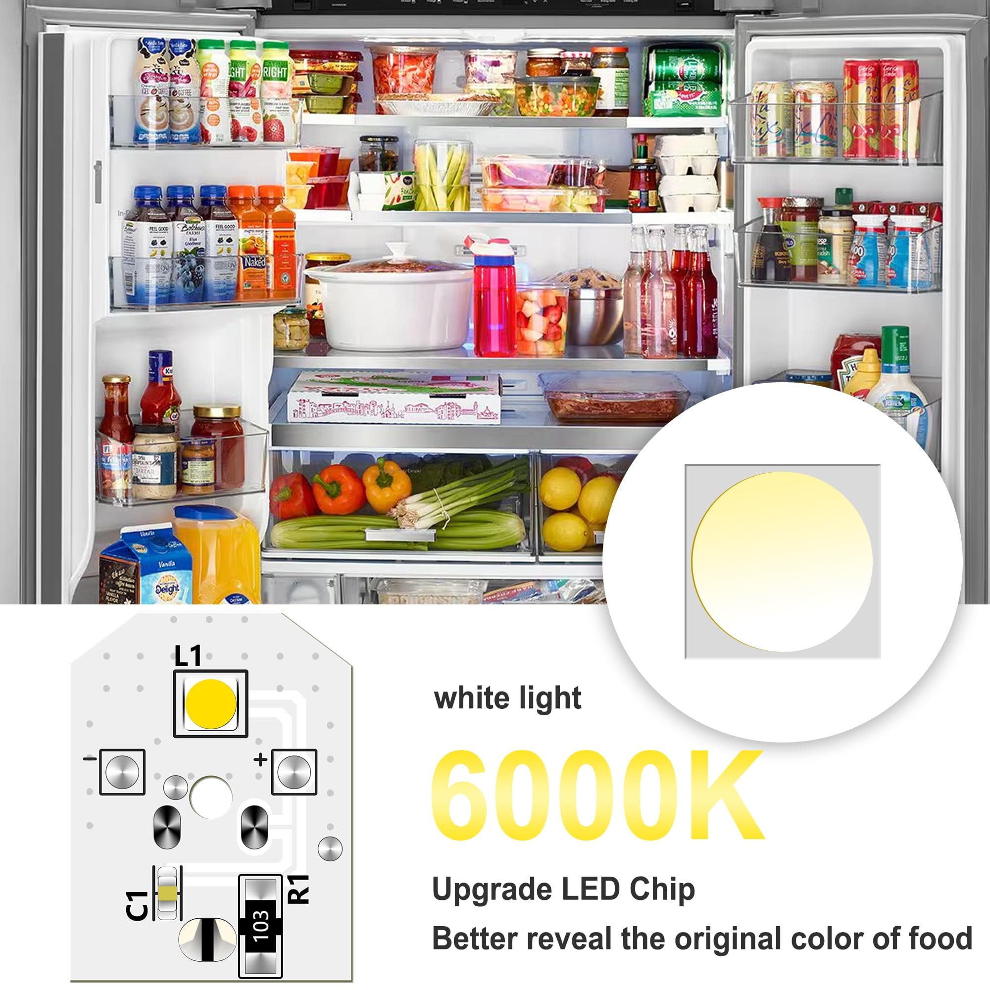 4Pcs WR55X11132 Refrigerator LED Light Compatible with GE Refrigerator Model WR55X25754 WR55X26486 WR55X30602 EAP12172918 4590213 AP6261806 PS12172918, Not-Include Plastic Cover