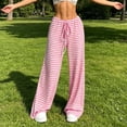thumbnail image 4 of Lenpel Womens Plaid Pants Casual Loose Lightweight Drawstring Elastic Waist Trousers Comfy Wide Leg Lounge Pants, 4 of 7