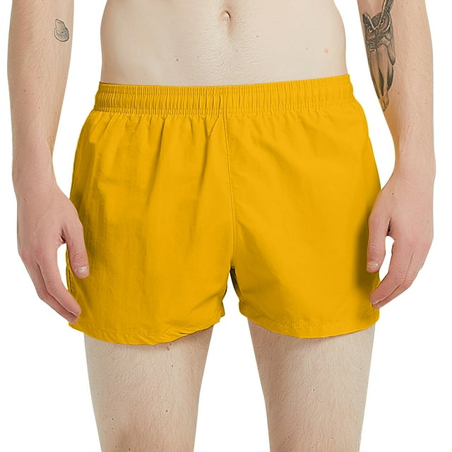 Aayomet Swimming Trunks for Men Solid Color Quick Drying Pant Plus Size Lace Up Seaside Holiday Shorts Beach Pants (Yellow, S)