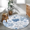 thumbnail image 4 of Navy Blue Coral Round Rugs 4ft, Summer Beach Coastal Ocean Nautical Non Slip Washable Rug Runner, Low Pile Indoor Floor Carpet Mat Bathroom Rugs for Living Room, Bedroom, Kids Room, 4 of 9