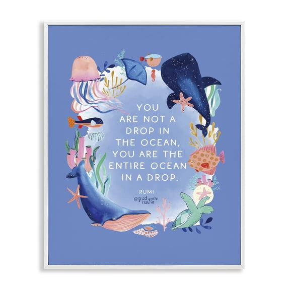 Stupell Industries Eclectic Ocean In A Drop Phrase White Framed Giclee Art, 11 x 14, by Glad You're Here Co.