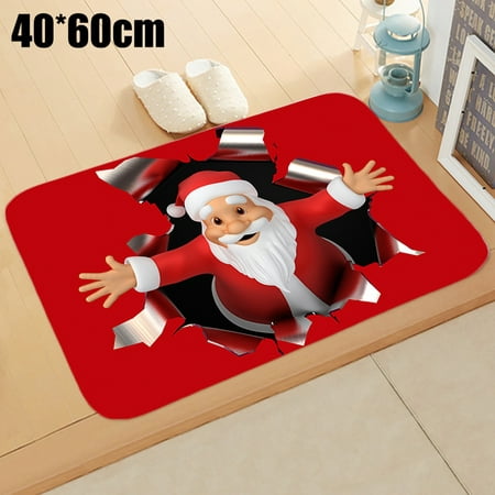 

YCCOTO Christmas Xmas 3D Printed Floor Mats Cartoon Kitchen Non-Slip Hallway Door Home Decor