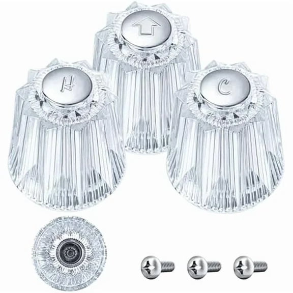 Shower Faucet Handle Replacement, Compatible with Price Pfister Windsor Tub and Shower Faucets, 3 Pieces Hot Cold and Diverter Shower Knob Replacement, Clear Acrylic Clear Clear Clear