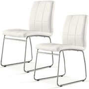 Omni House Dining Chairs Set of 2,Modern Faux Leather Kitchen Chairs with Chrome Legs for Living, Dining Room,White