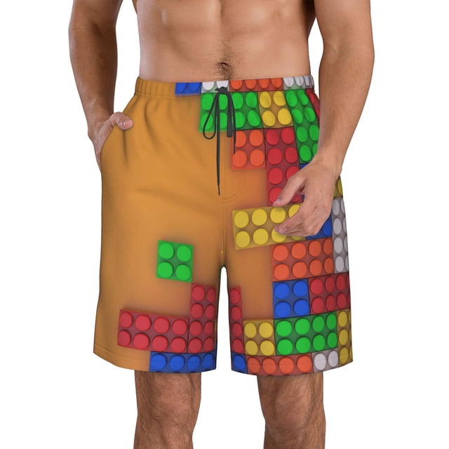 Fotbe Colorful Building Blocks A Trajes de Baño Estampados para Hombre, Shorts de Verano de Secado Rápido, Ropa de Playa, Bañadores-X-Large