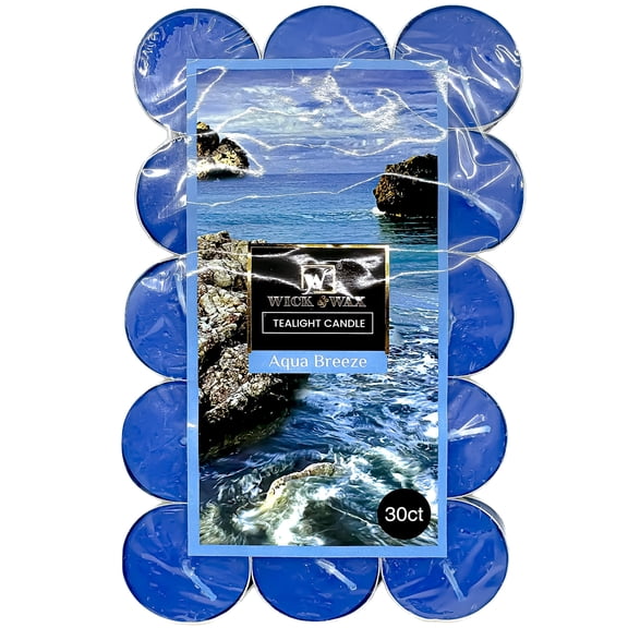 VeZee Aqua Breeze Scented Tealight Candles, Aromatherapy for Spa & Yoga, 30 Ct