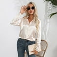 thumbnail image 4 of Women's Satin Silk Long Sleeve Button Down Shirt Formal Work Blouse Top Point Collar Vintage Button Up Shirt Work Office Silky Shirts Tops S-XL, 4 of 9
