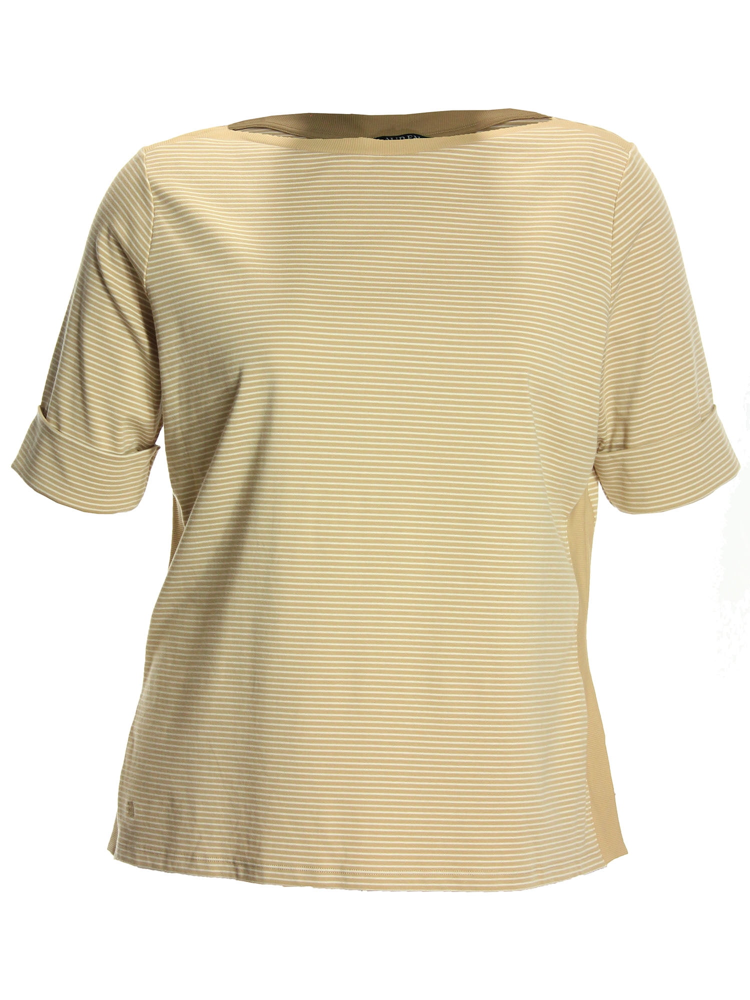 Ralph Lauren Women's Plus Striped Elbow Length Sleeve Boatneck Tee 2x