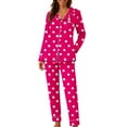 thumbnail image 2 of Mifsaly 2 Piece Pajama Set for Women Valentine Pajamas Matching Outfits Polka-Dot Homewear Button Down Sleepwear Loose Sleep Pants Spring Fall Pjs XXL, 2 of 7