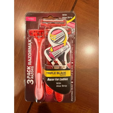 RazorMax 3-Pack Disposable Razors with Triple Stainless Steel Blades, Pivoting Head & Lubricating Strip for Smooth Shaving