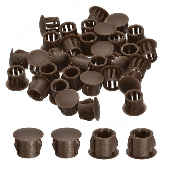 Uxcell 58pack 10mm(3/8")" Nylon Hole Plugs, Flush Type Panel Round Snap In Fastener Knockout Plugs, Brown